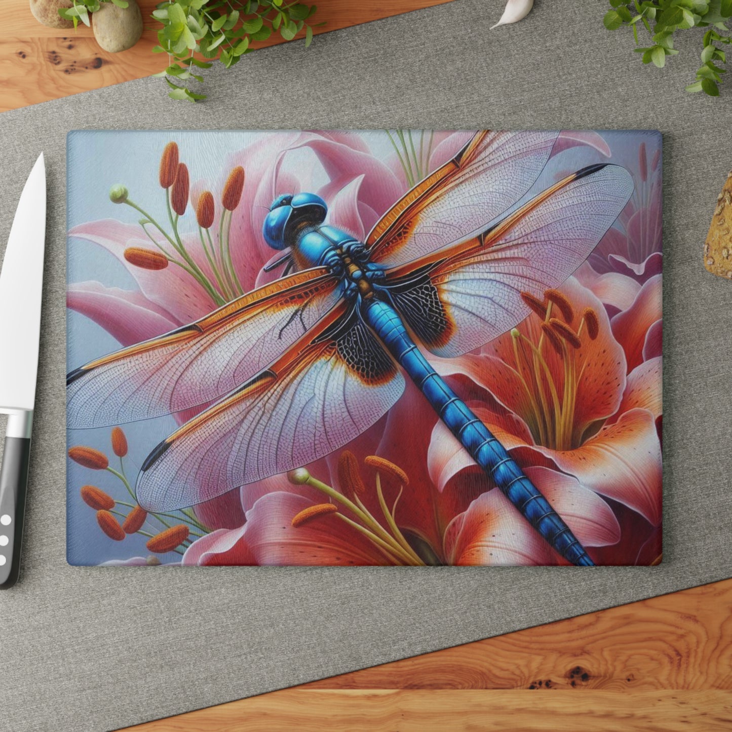 Glass Cutting Board Dragonfly