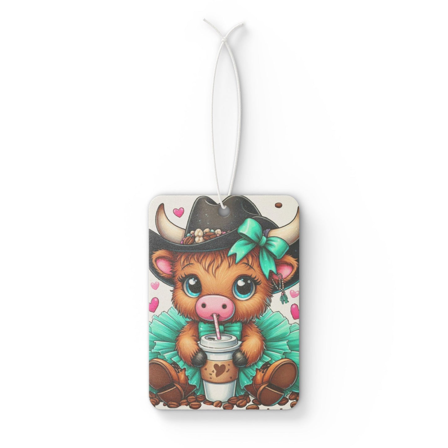 Car Air Freshener - Highland Cow Coffee Addict