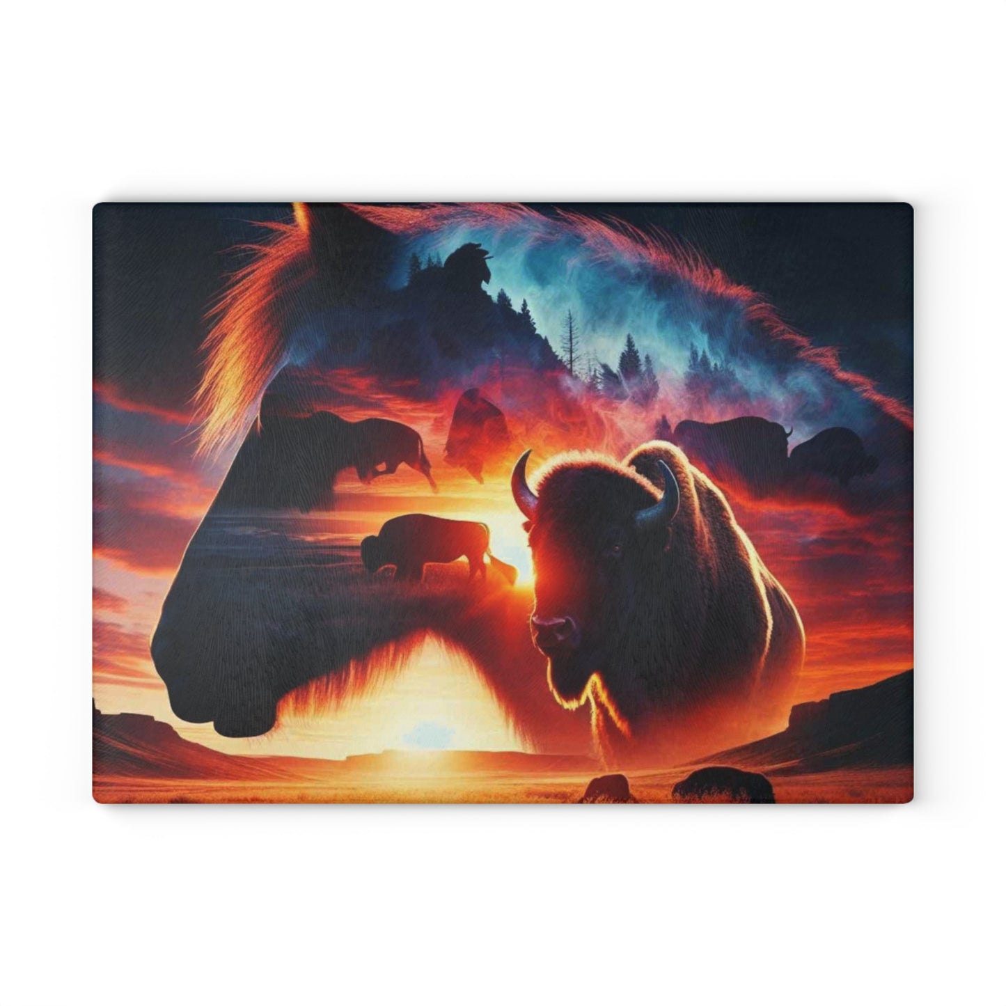 Glass Cutting Board - Horse and Bison