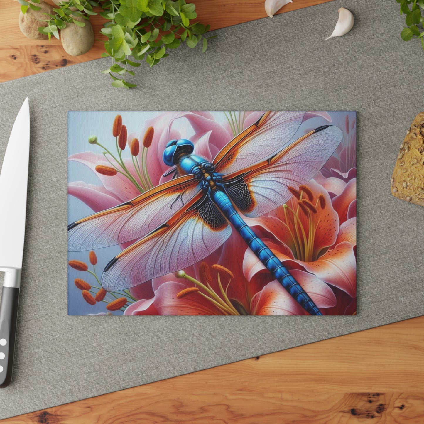 Glass Cutting Board Dragonfly