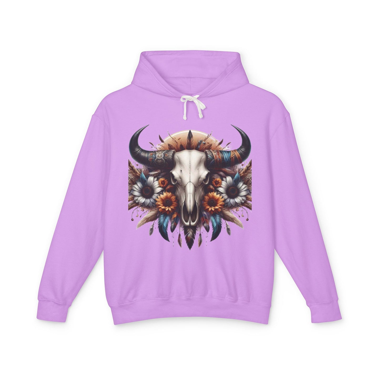 Unisex Lightweight Hooded Sweatshirt bull skull