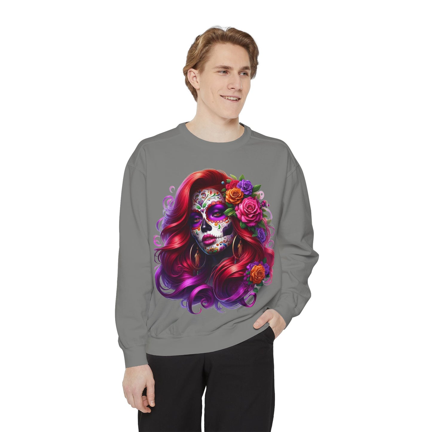 Sugar Skull Lady Thinking Sweatshirt