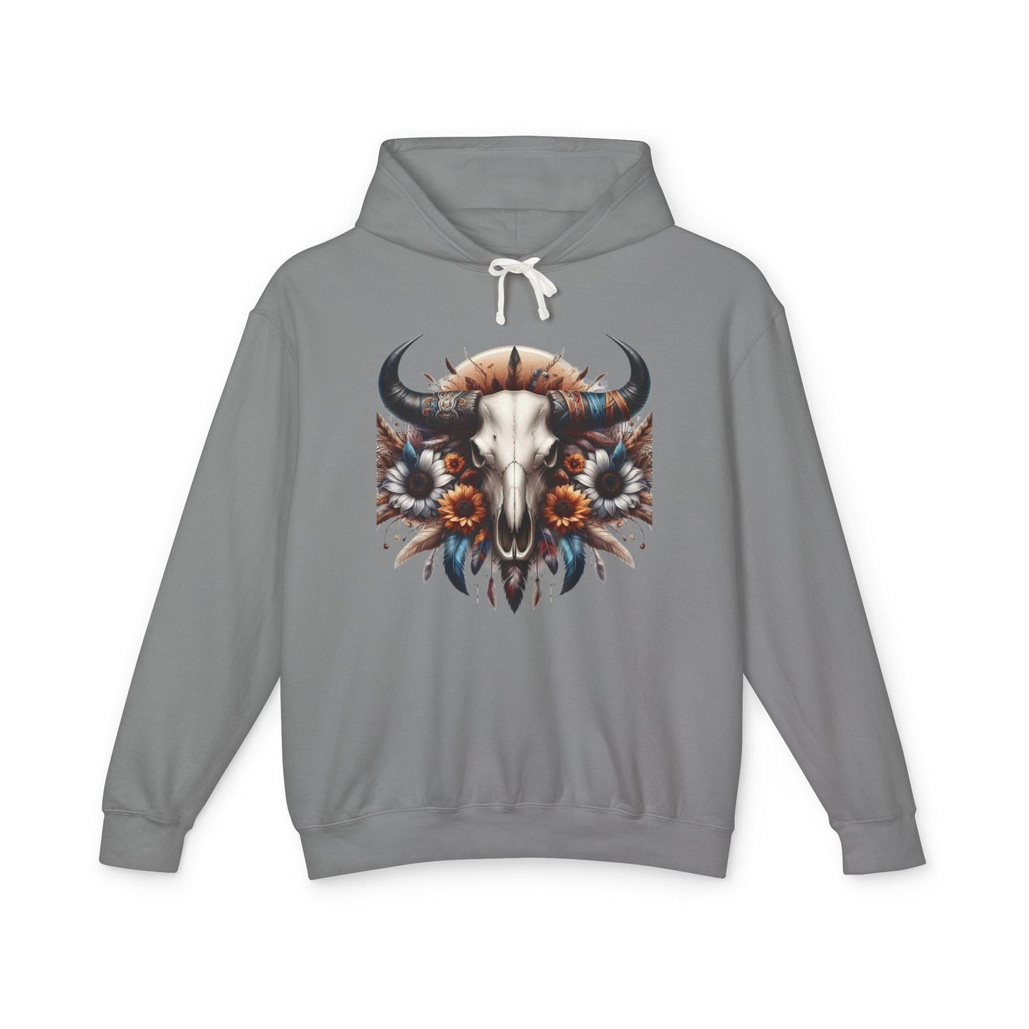 Unisex Lightweight Hooded Sweatshirt bull skull