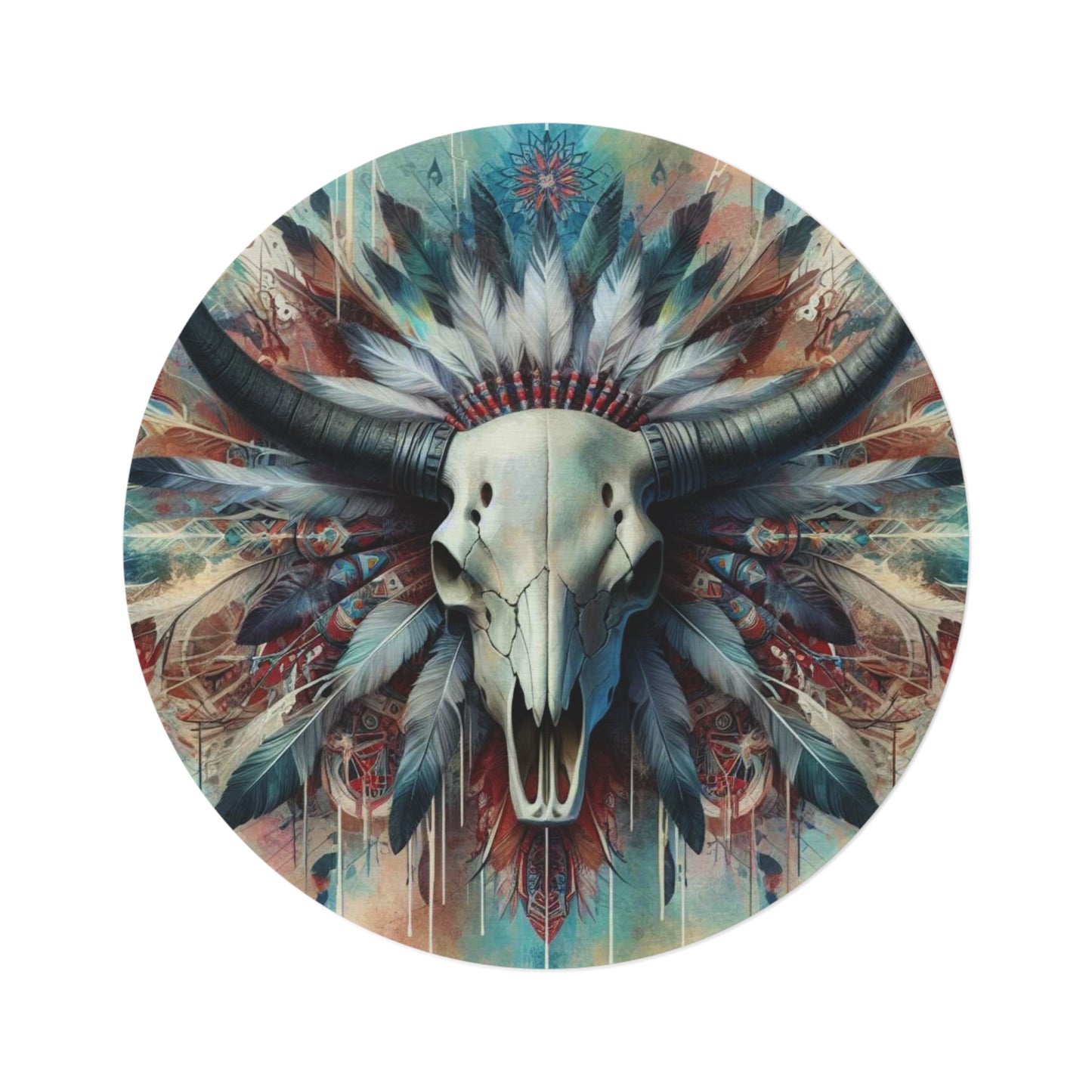 Round Rug bull skull