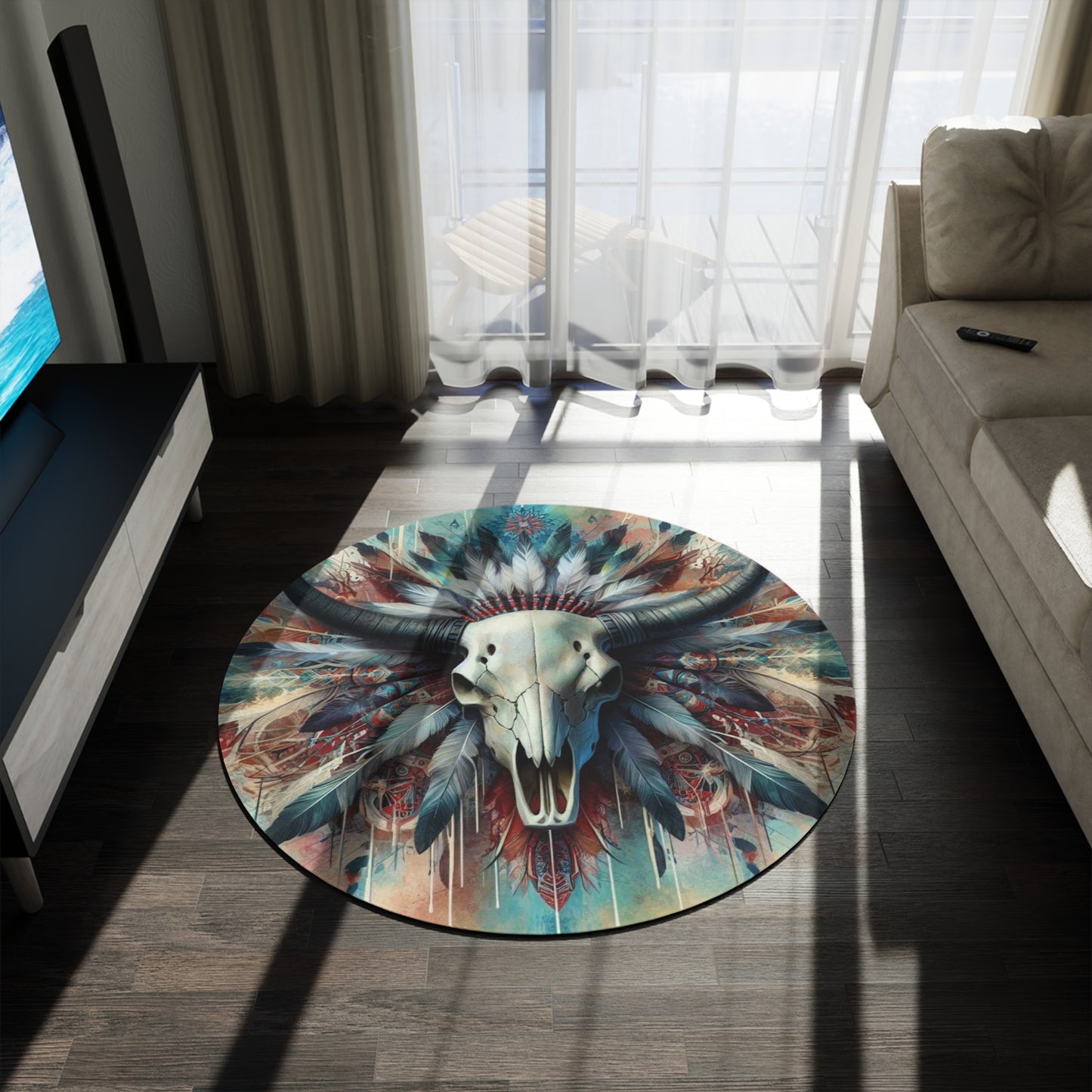 Round Rug bull skull