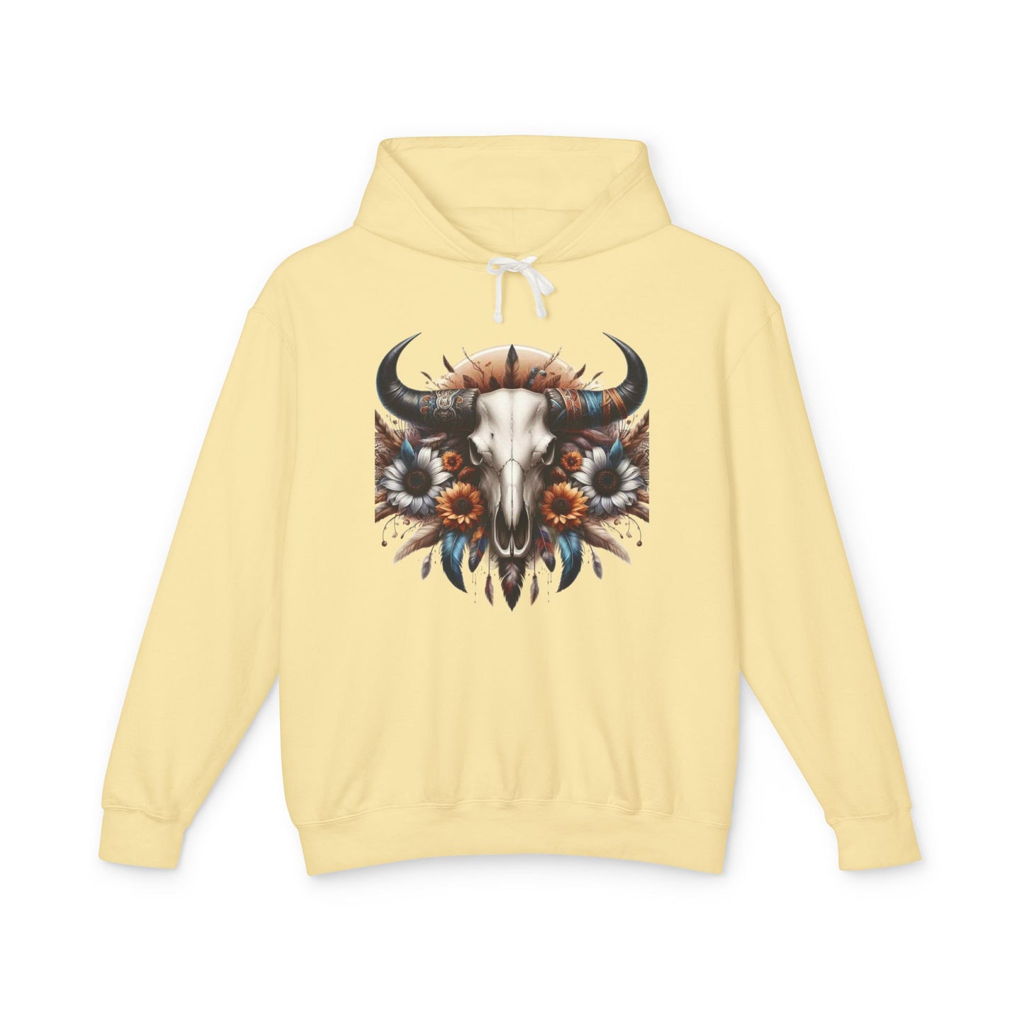 Unisex Lightweight Hooded Sweatshirt bull skull