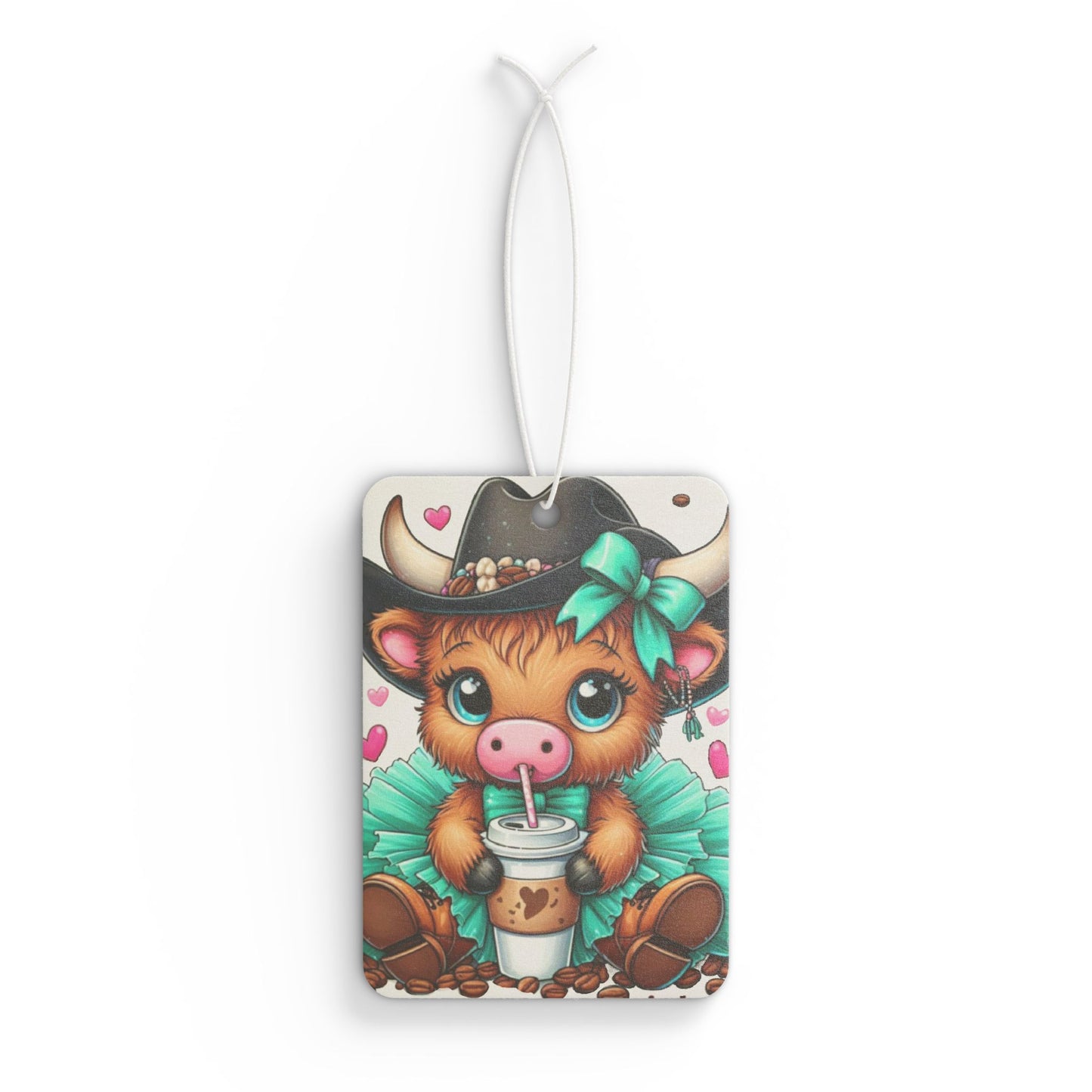 Car Air Freshener - Highland Cow Coffee Addict
