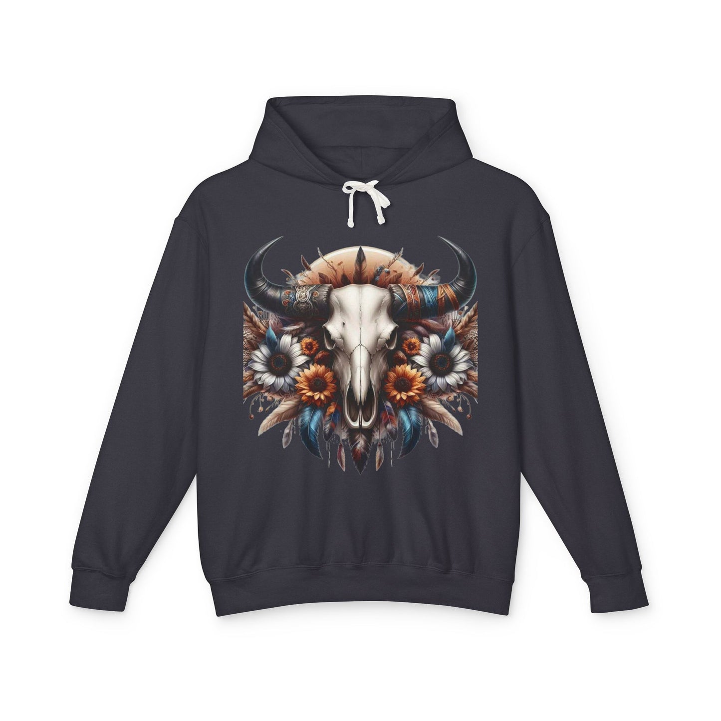 Unisex Lightweight Hooded Sweatshirt bull skull