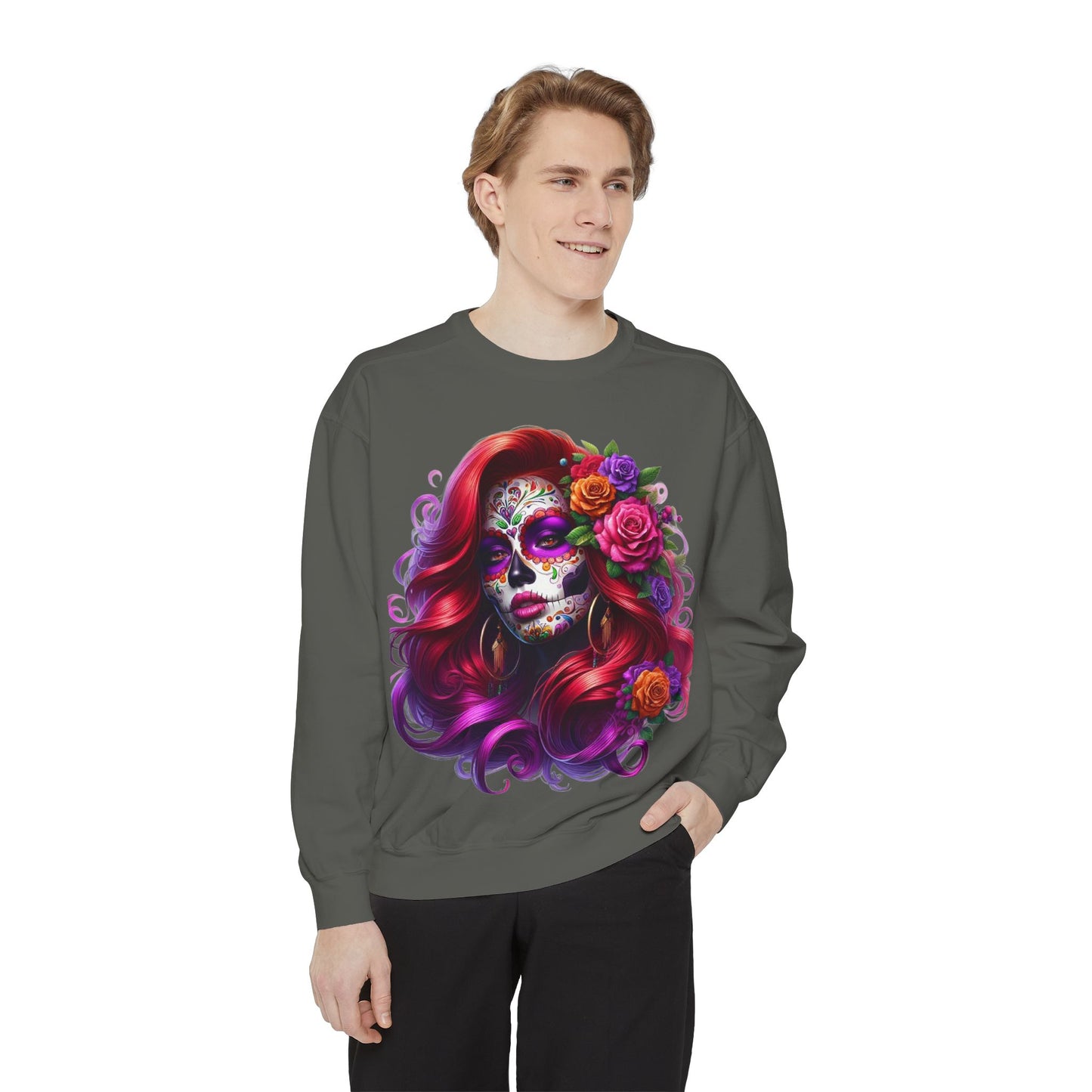 Sugar Skull Lady Thinking Sweatshirt