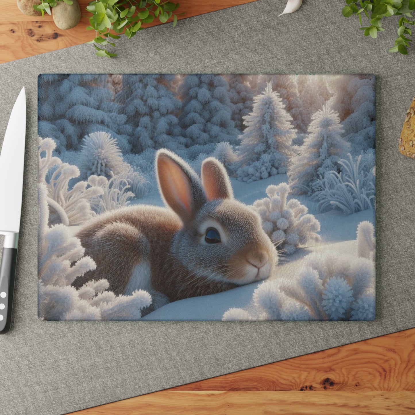 Glass Cutting Board - cottontail rabbit