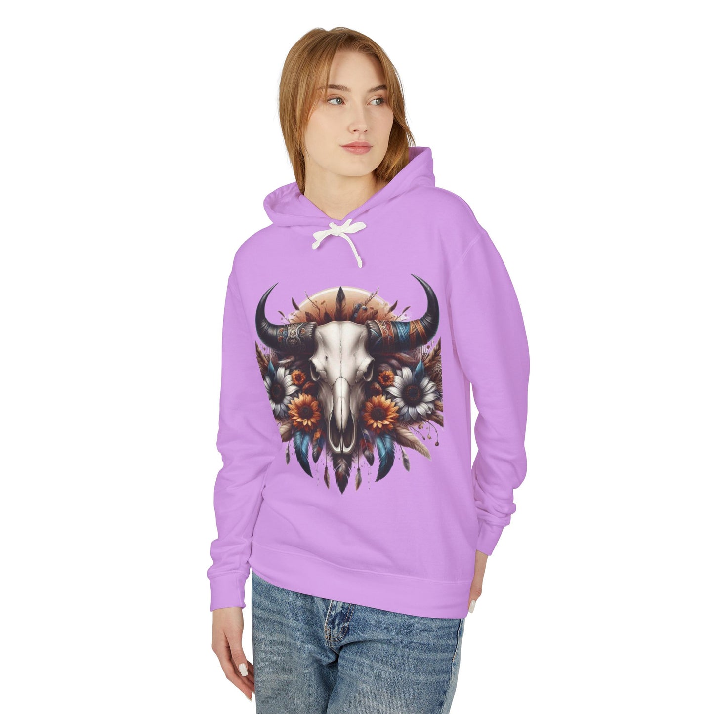 Unisex Lightweight Hooded Sweatshirt bull skull