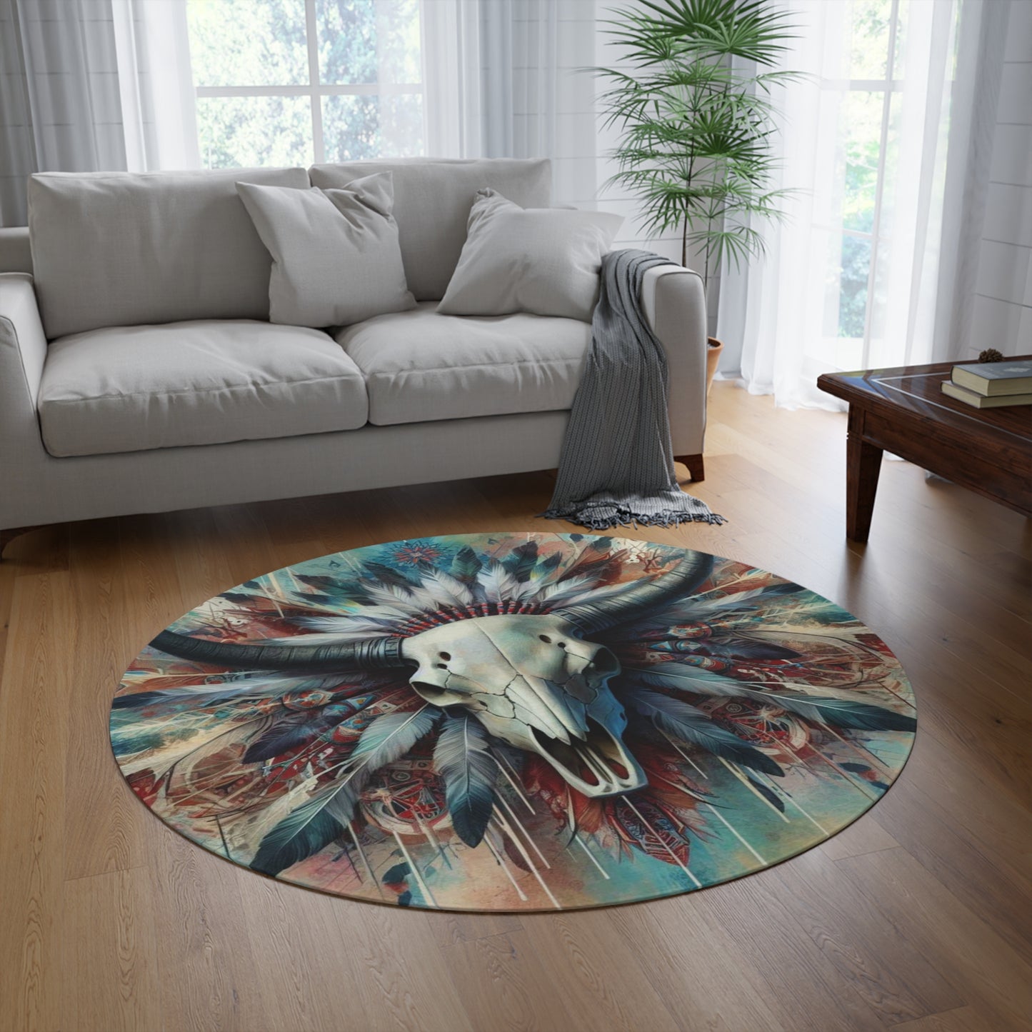 Round Rug bull skull
