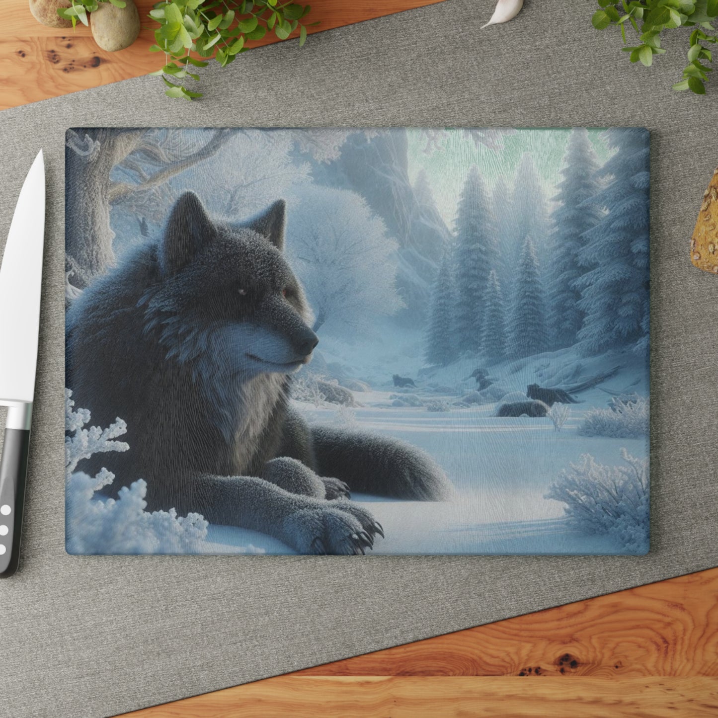 Glass Cutting Board - wolf