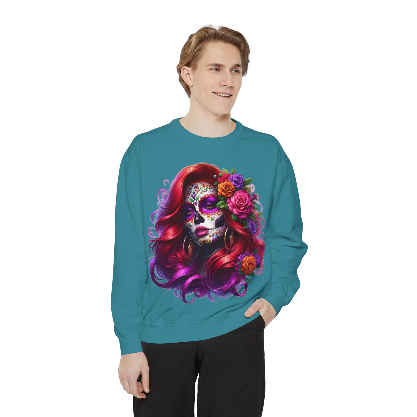 Sugar Skull Lady Thinking Sweatshirt