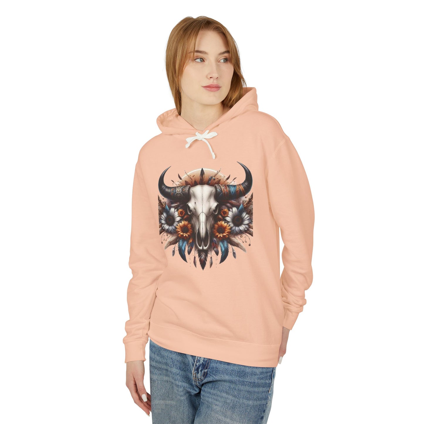 Unisex Lightweight Hooded Sweatshirt bull skull