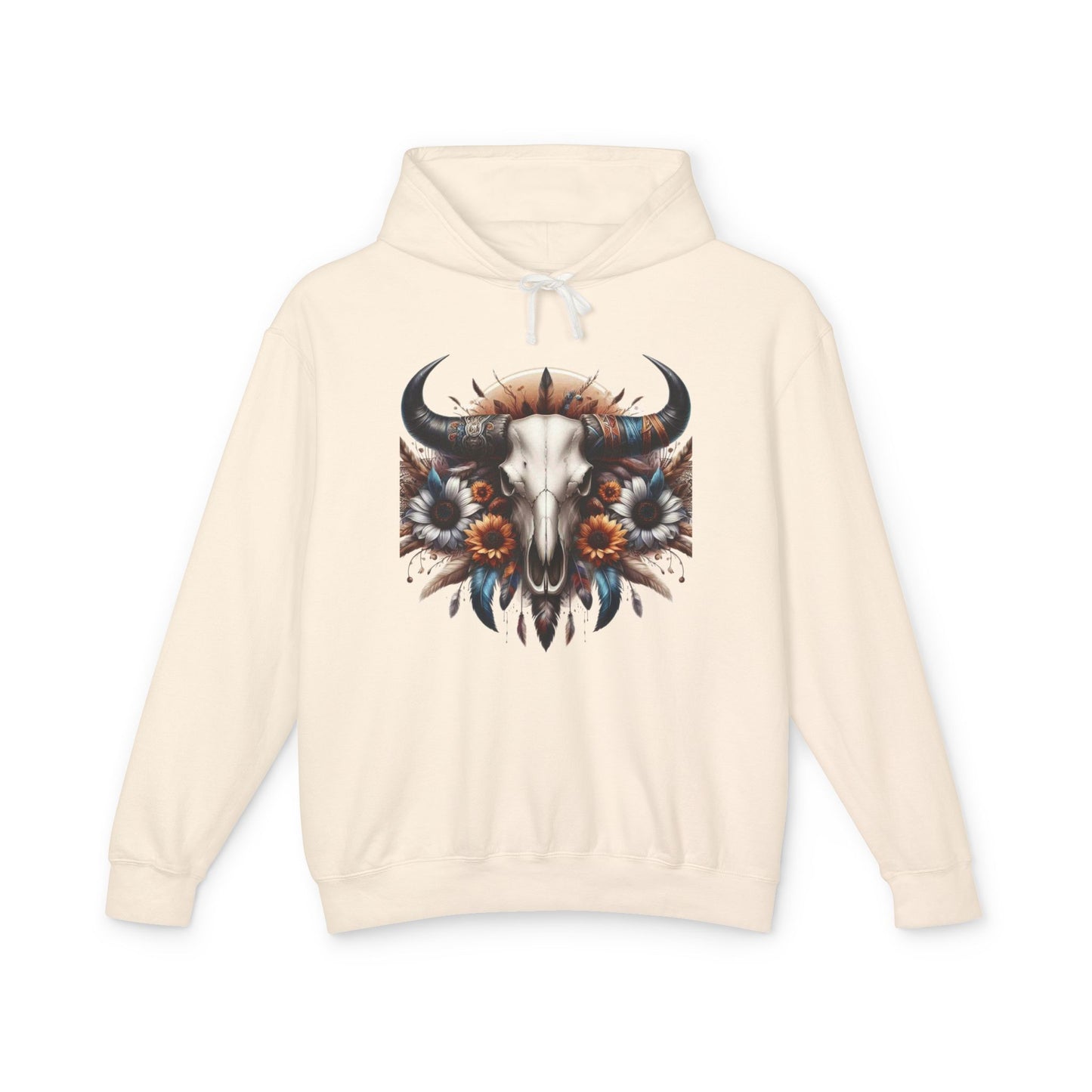 Unisex Lightweight Hooded Sweatshirt bull skull