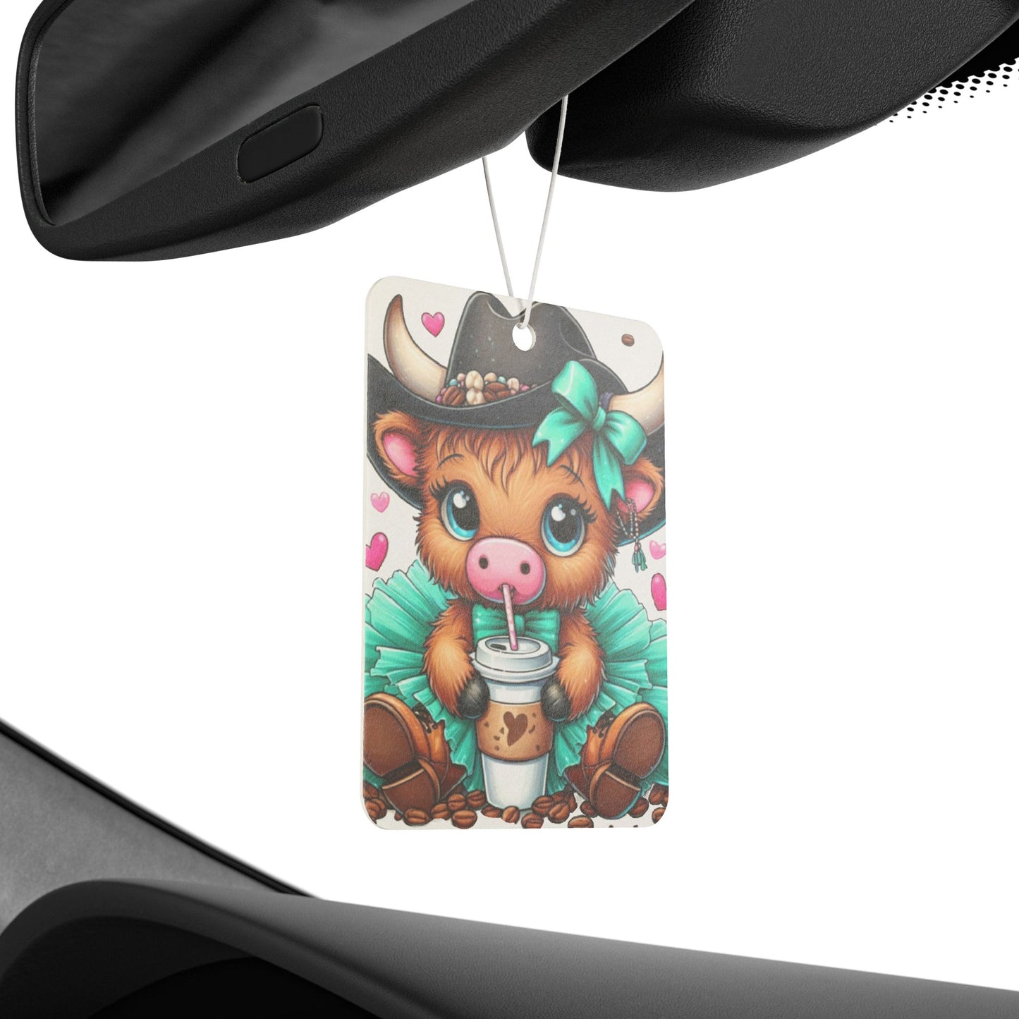 Car Air Freshener - Highland Cow Coffee Addict