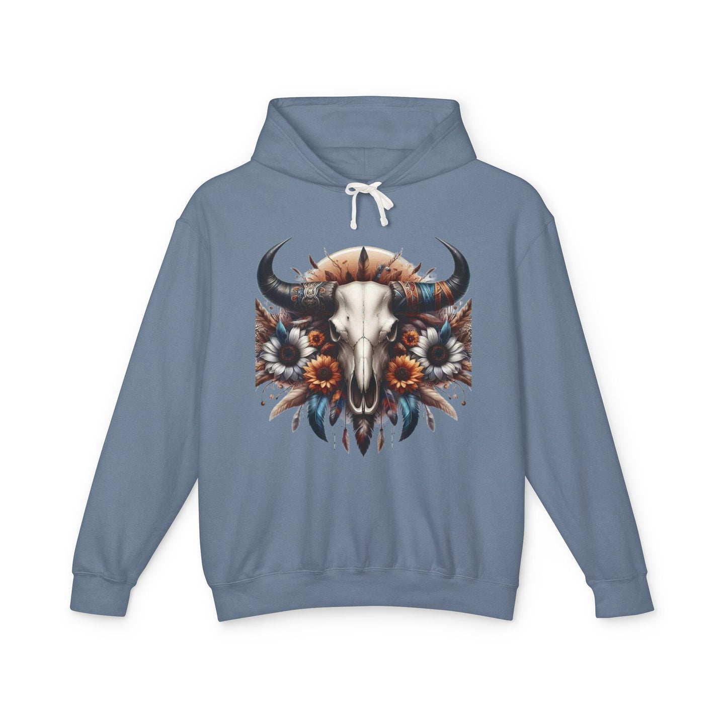 Unisex Lightweight Hooded Sweatshirt bull skull