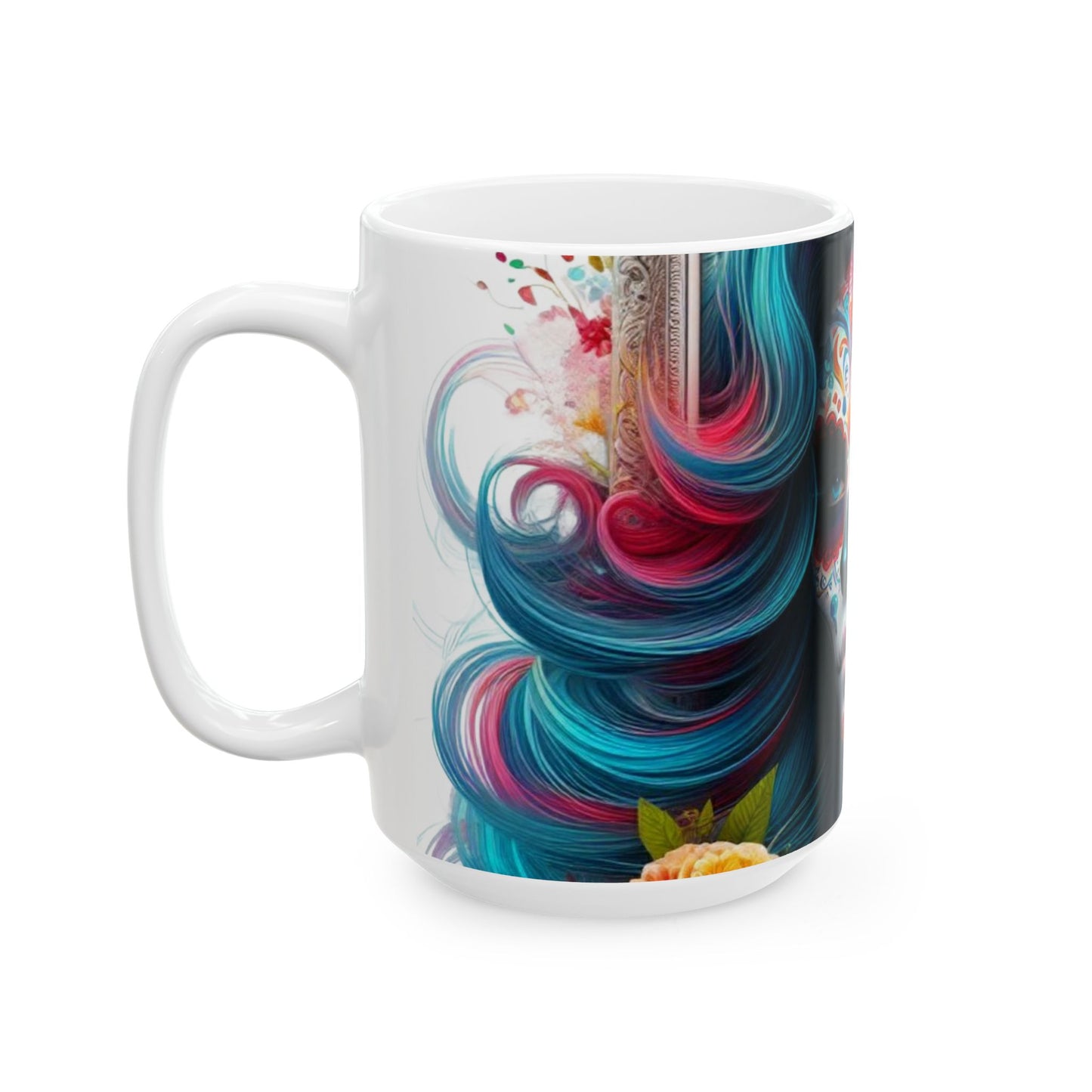 Mug - Teal Sugar Skull Lady Ceramic Mug (11oz, 15oz)