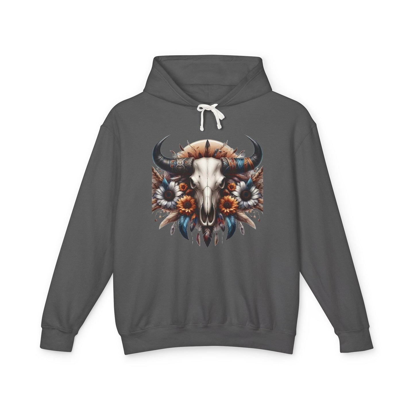 Unisex Lightweight Hooded Sweatshirt bull skull