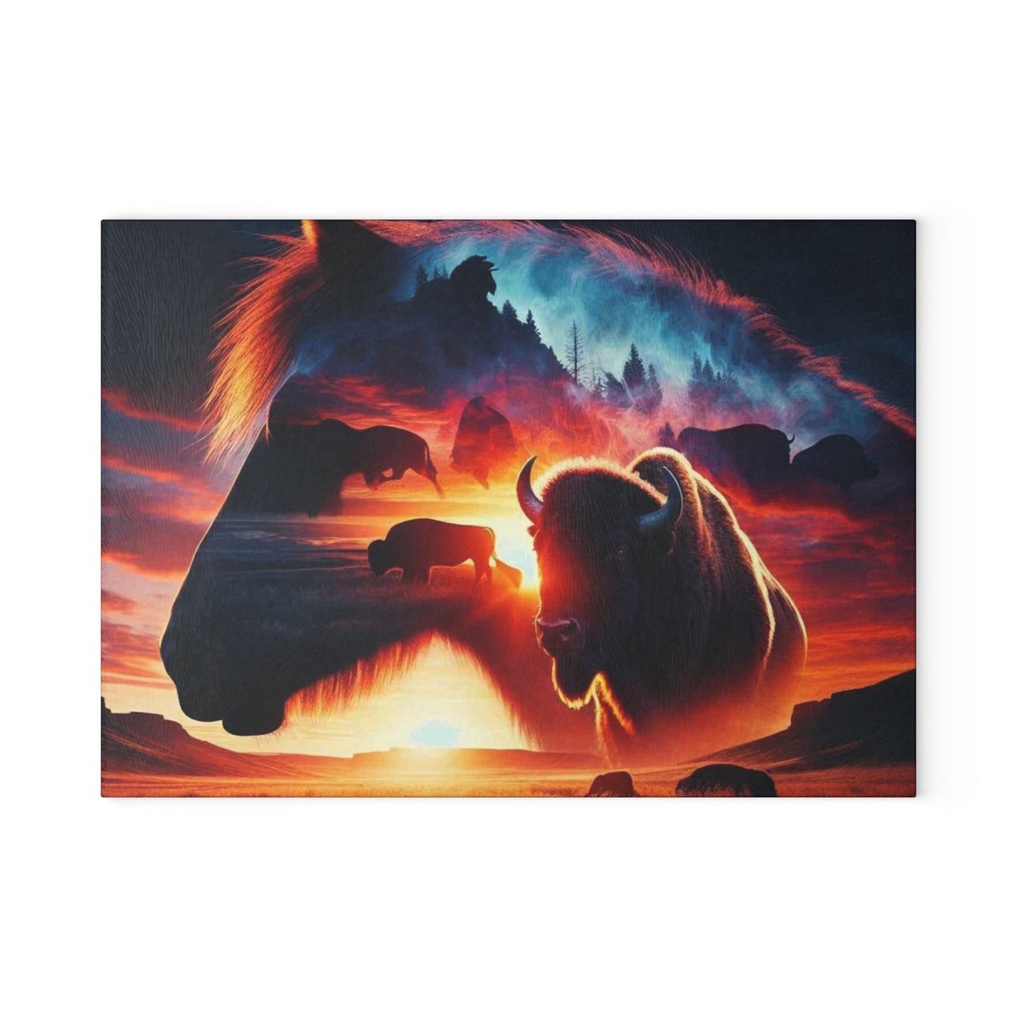 Glass Cutting Board - Horse and Bison