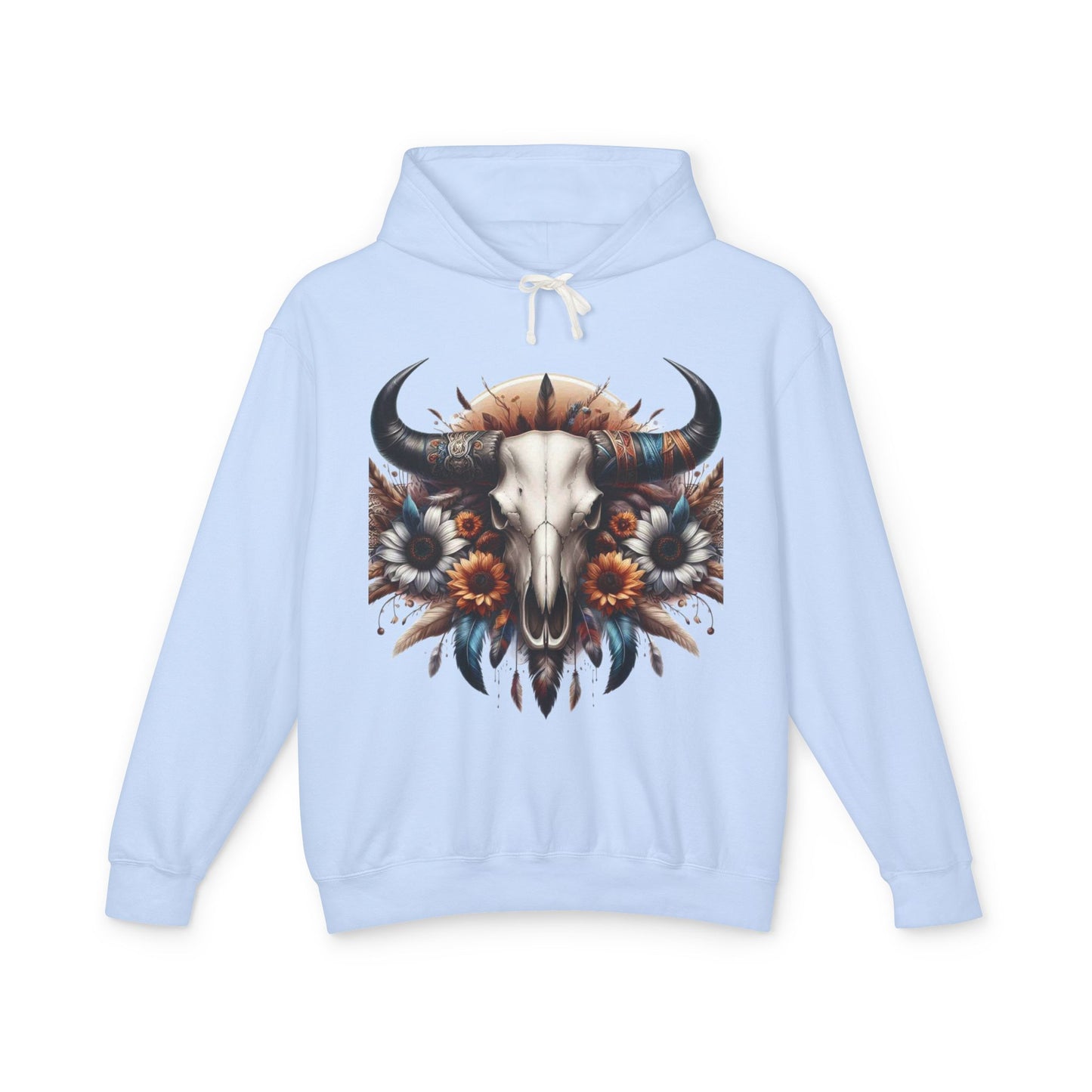 Unisex Lightweight Hooded Sweatshirt bull skull