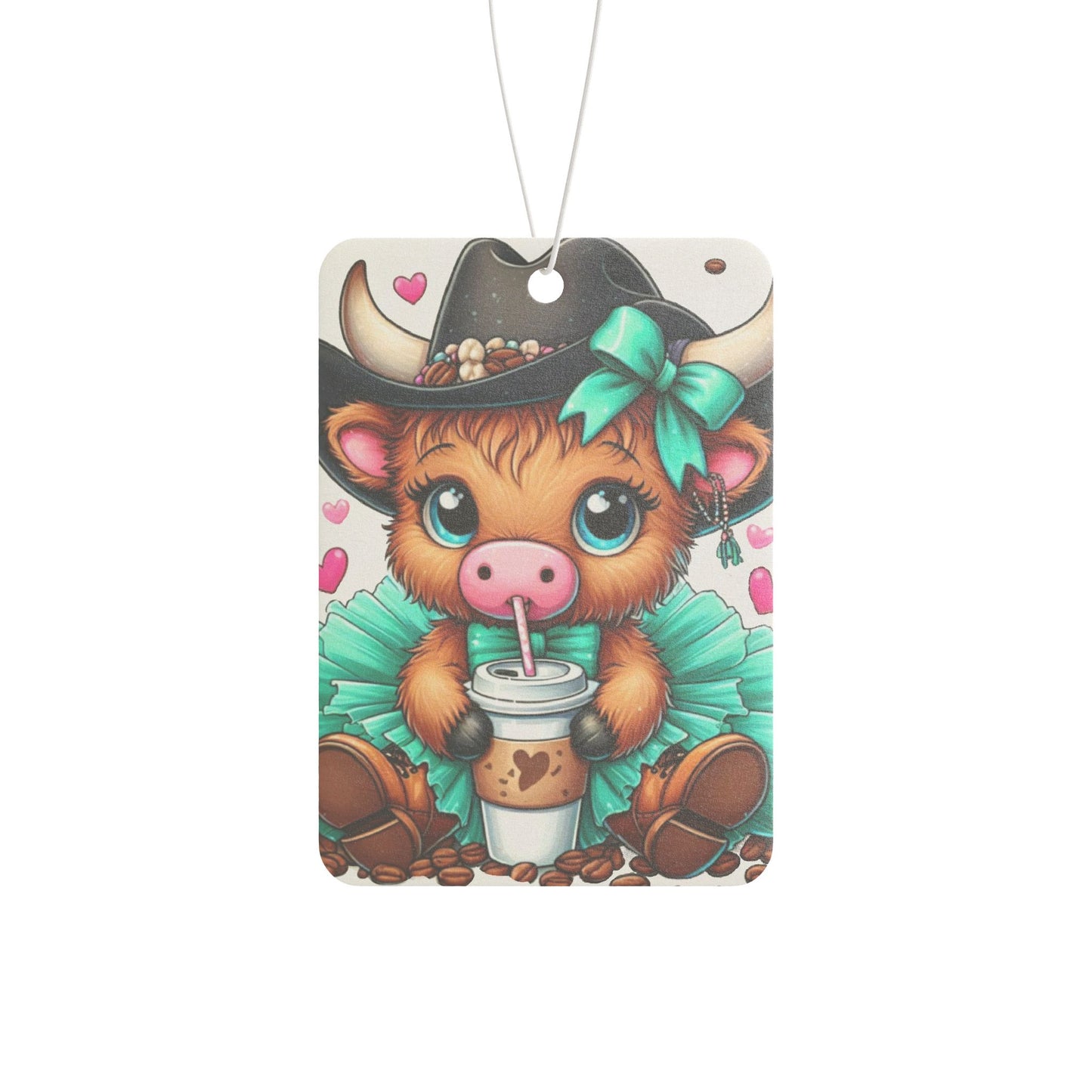 Car Air Freshener - Highland Cow Coffee Addict