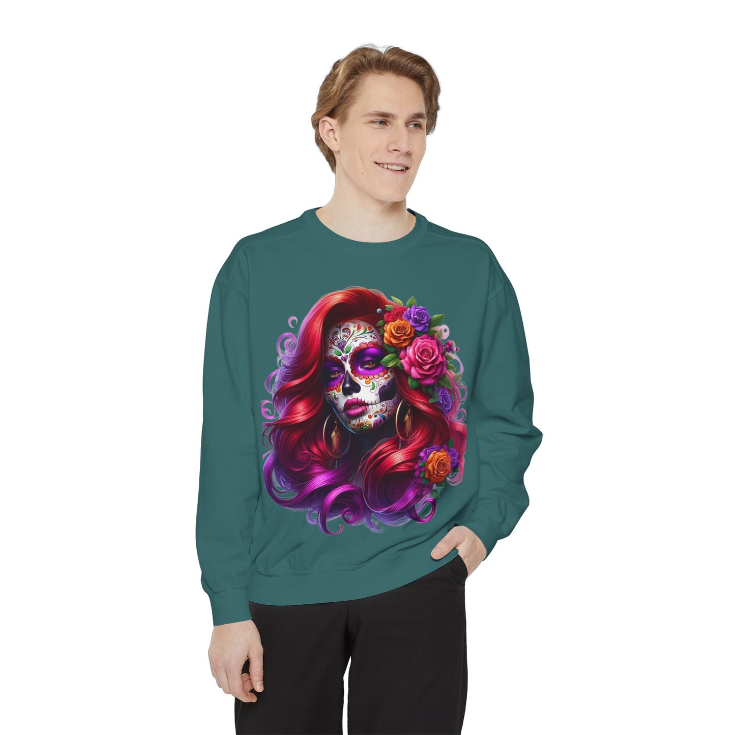 Sugar Skull Lady Thinking Sweatshirt