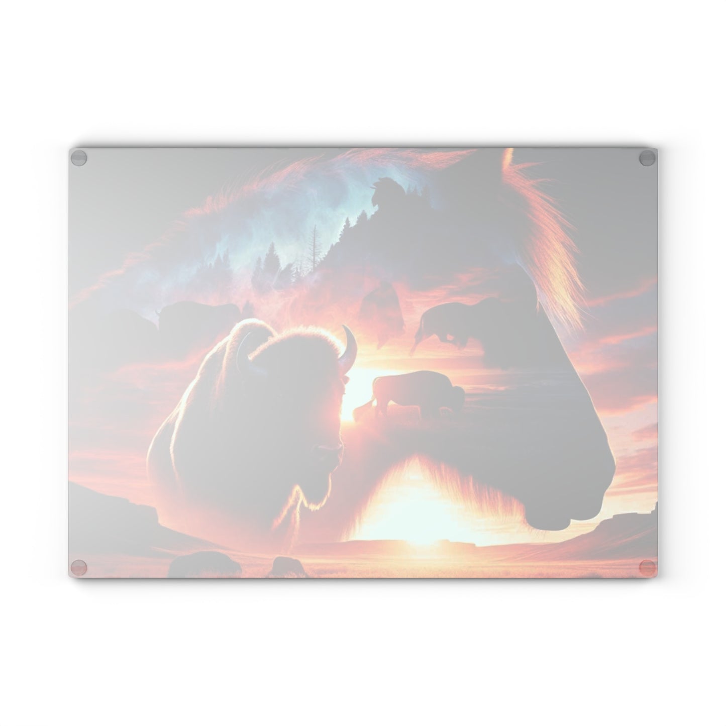 Glass Cutting Board - Horse and Bison