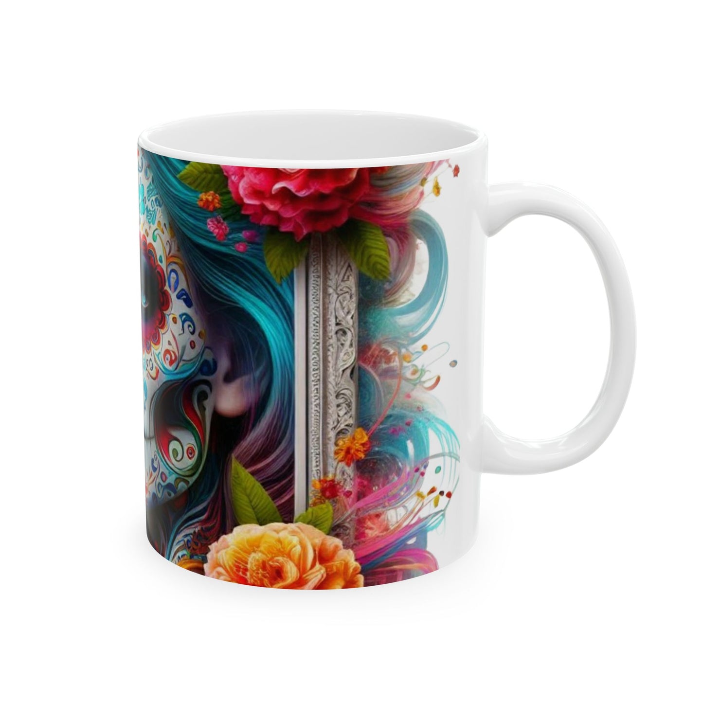 Mug - Teal Sugar Skull Lady Ceramic Mug (11oz, 15oz)