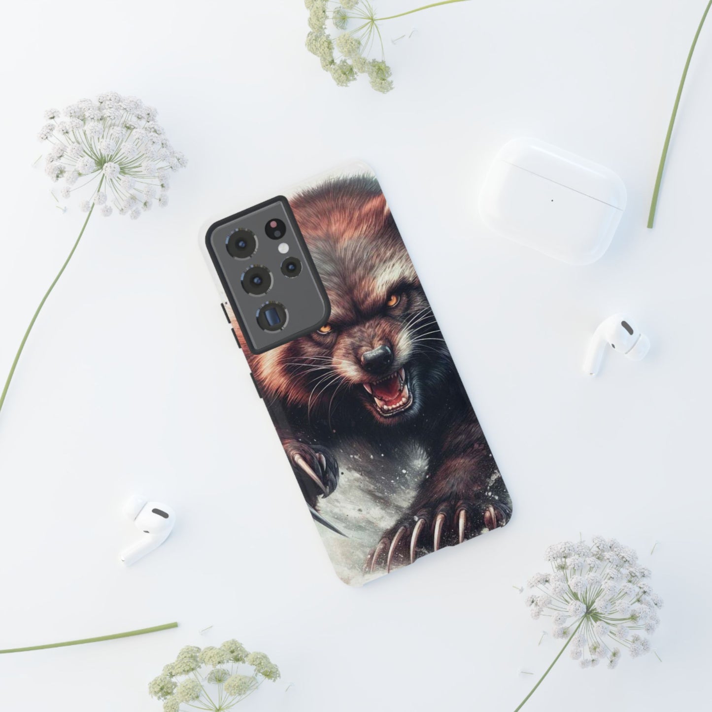 Wolverine snarling with claws out on a phone case.